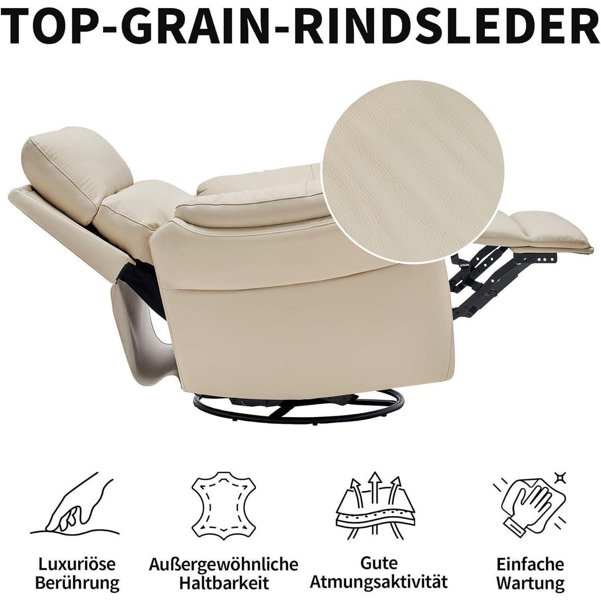 Schaukelsessel Relaxliege mit Liegefunktion – Beige in Lederoptik