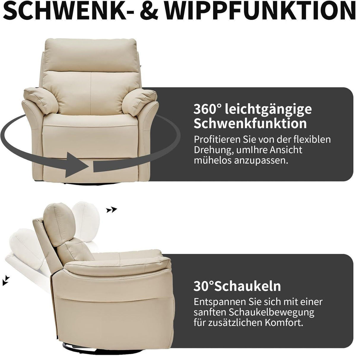 Schaukelsessel Relaxliege mit Liegefunktion – Beige in Lederoptik