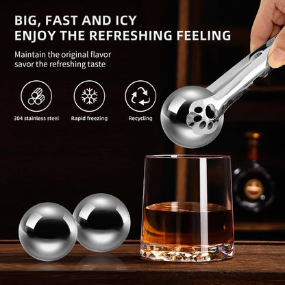 Edelstahl Whiskey Eiskugeln Set – 4er Pack, Rostfrei & Spülmaschinenfest
