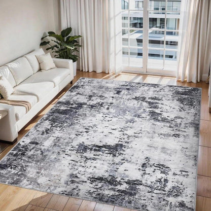 Abstrakter Teppich Grau Weiß 240x340cm – Waschbar & Rutschfest