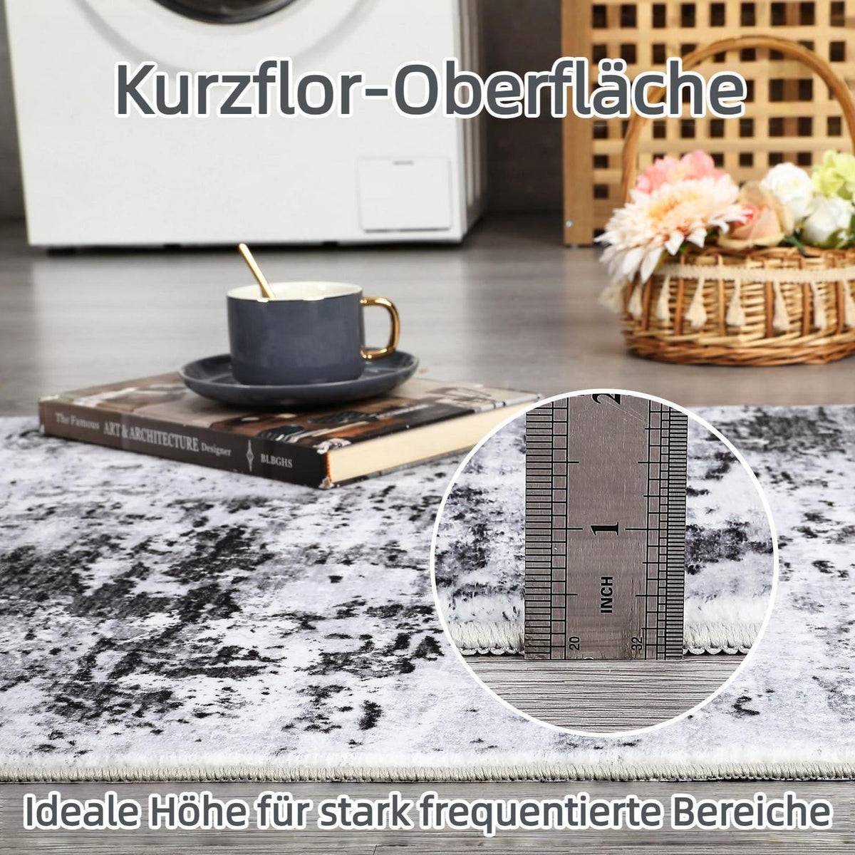 Abstrakter Teppich Grau Weiß 240x340cm – Waschbar & Rutschfest