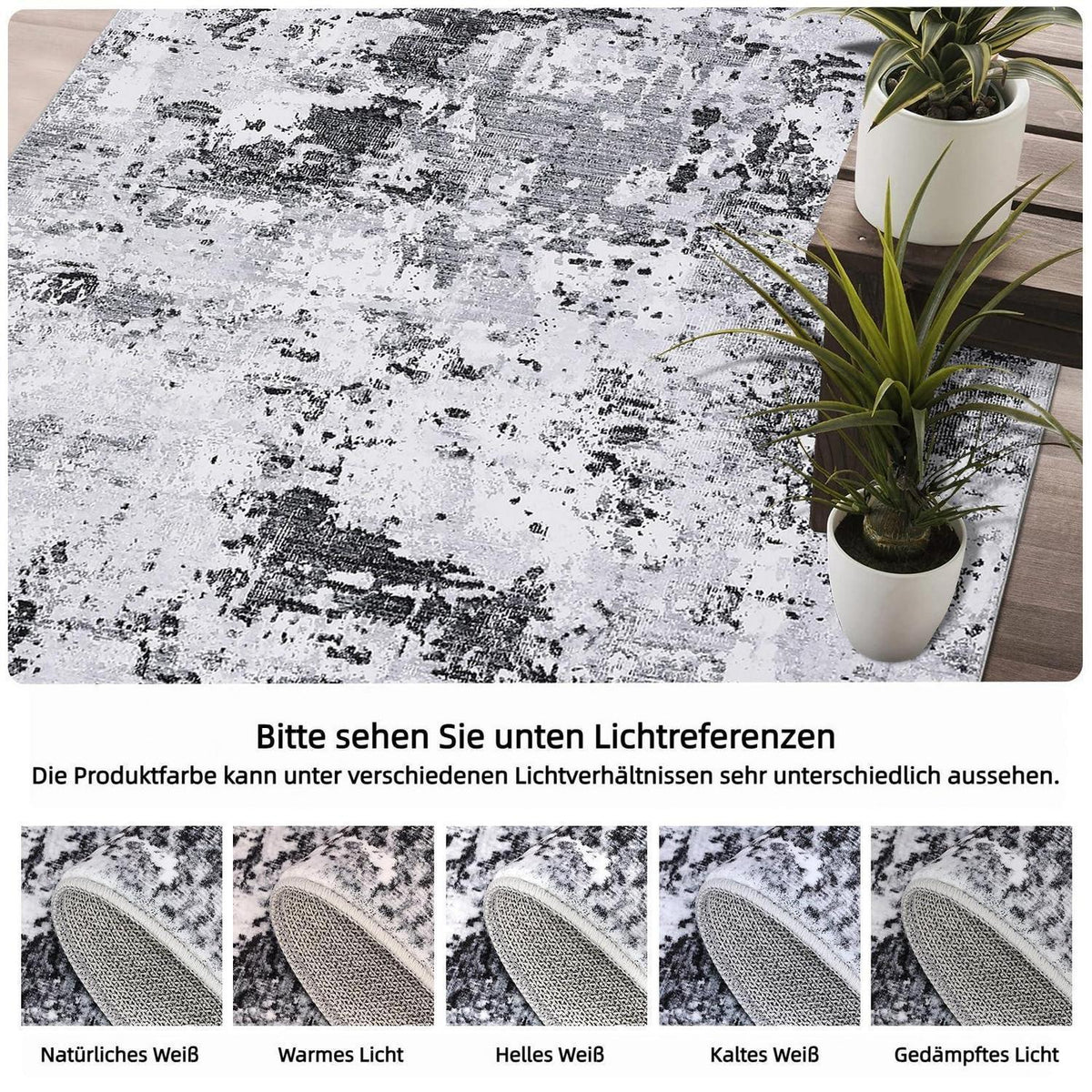 Abstrakter Teppich Grau Weiß 240x340cm – Waschbar & Rutschfest