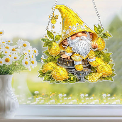 Diamant Painting Anhänger Zwerg mit Zitrone – Bastelset Geschenk