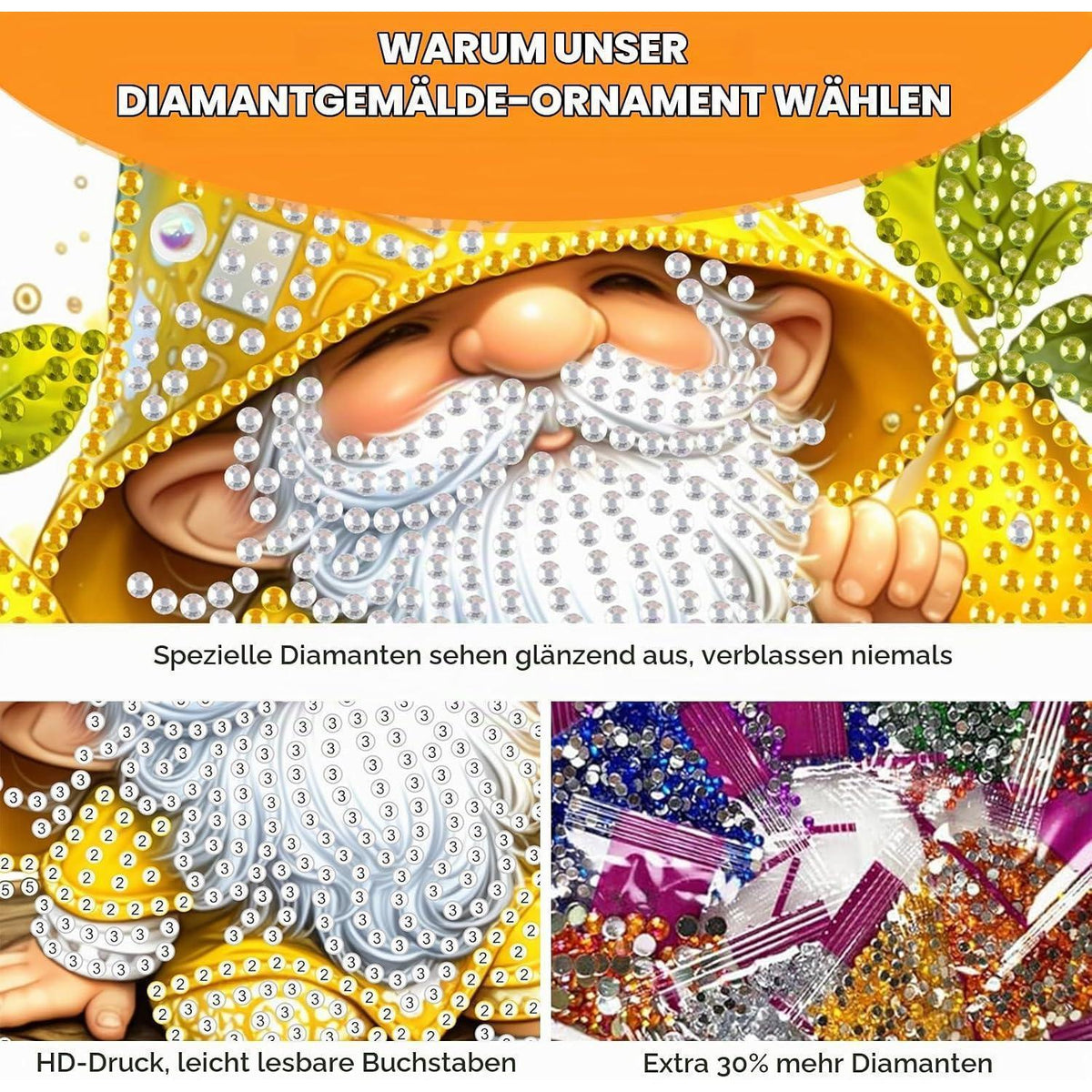 Diamant Painting Anhänger Zwerg mit Zitrone – Bastelset Geschenk