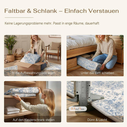Blauer Wohnzimmerteppich 300x400cm – Waschbar & Rutschfest