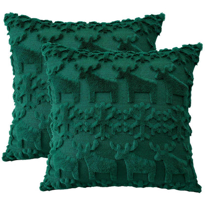Weihnachtliche Kissenbezüge 50x50cm - 2er Set, Grün, Schneeflocken & Elch