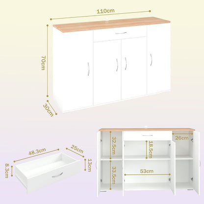 Weißes Sideboard Eiche Optik | 110cm Flurkommode mit Schublade