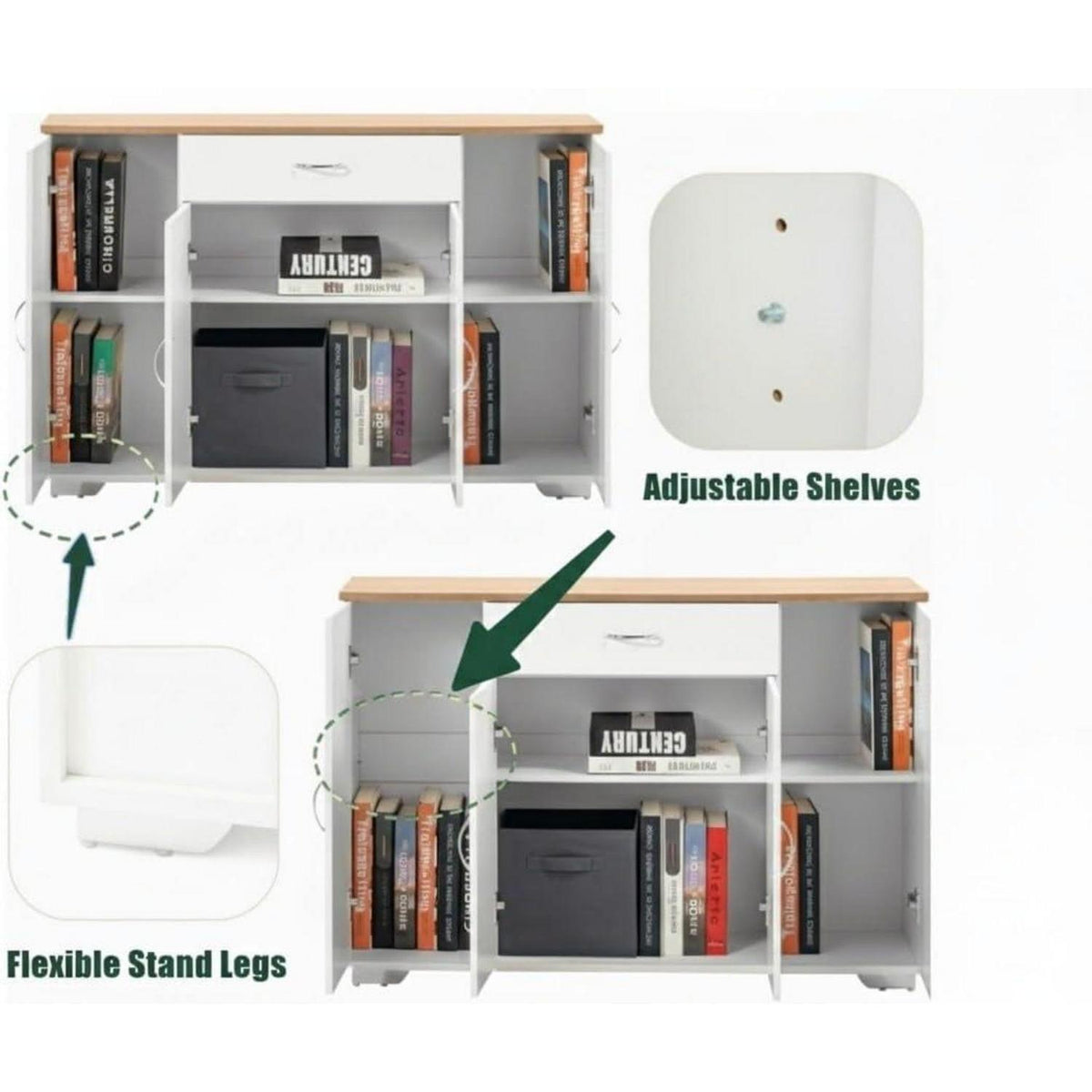Weißes Sideboard Eiche Optik | 110cm Flurkommode mit Schublade