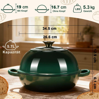 Gusseisen Dutch Oven Brotbacktopf 5,7L Grün