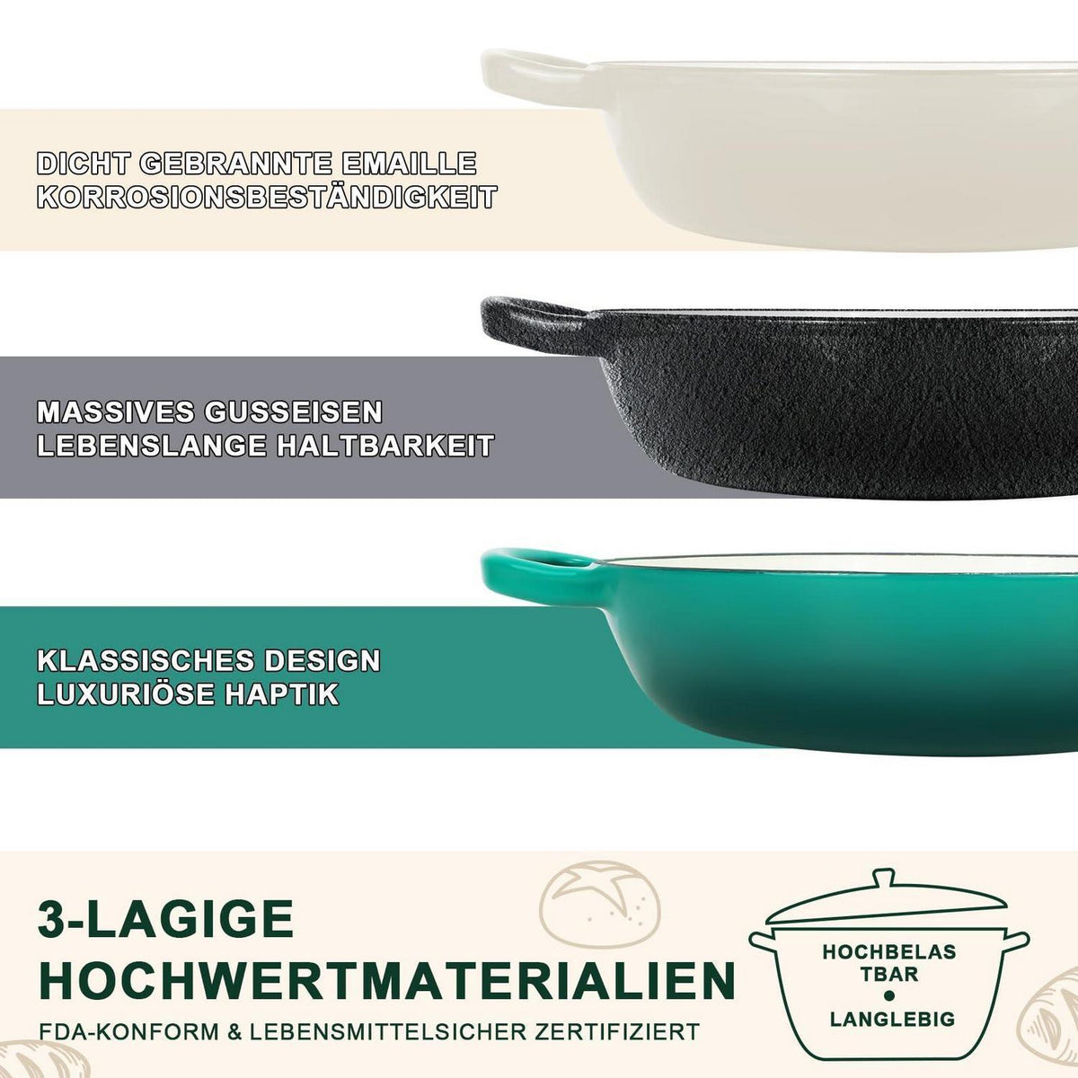Gusseisen Dutch Oven Brotbacktopf 5,7L Grün