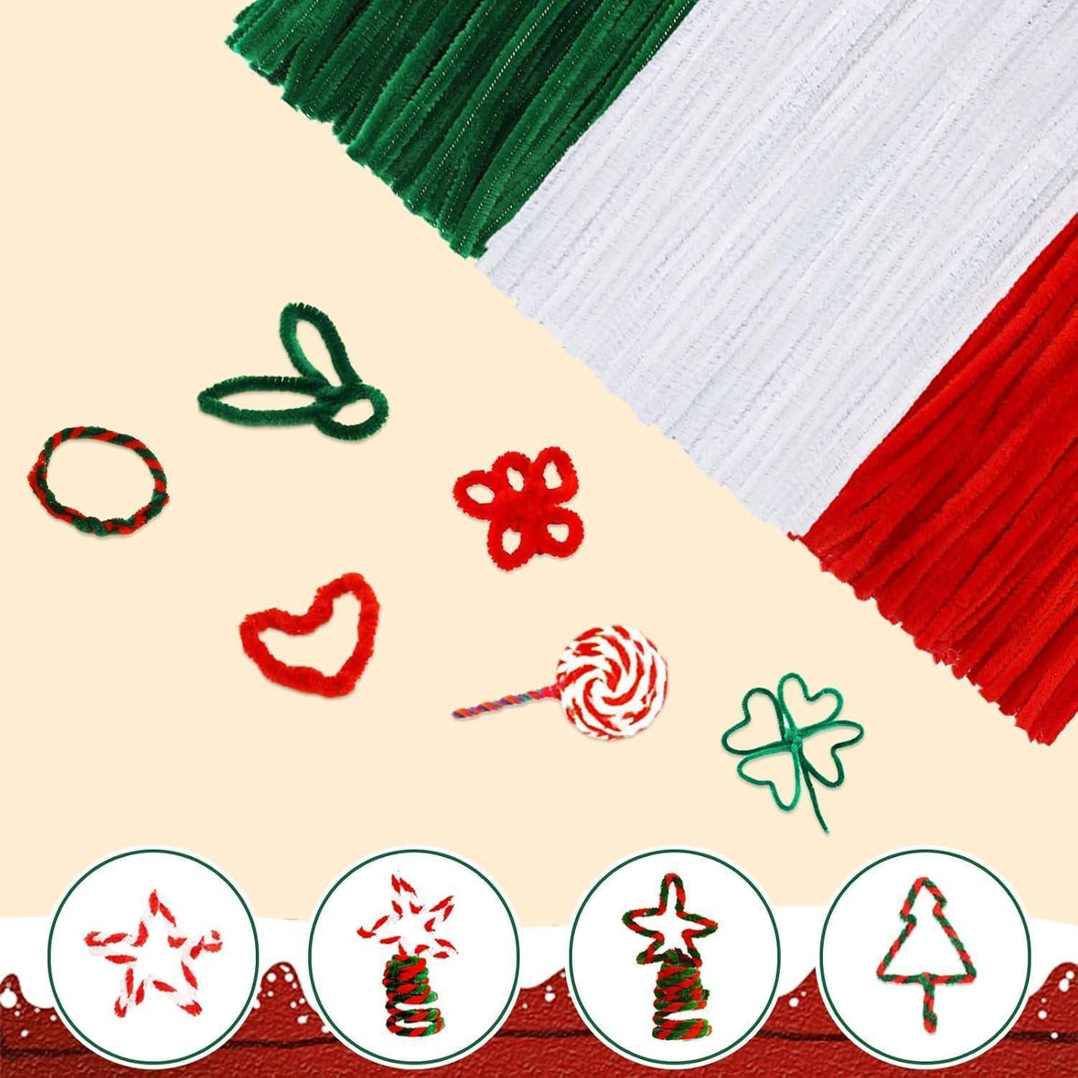 300 Pfeifenreiniger Basteln – Rot, Grün, Weiß – DIY Weihnachten