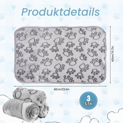 3x Kuscheldecke für Hunde & Katzen – 60x40cm, Pfotenmuster