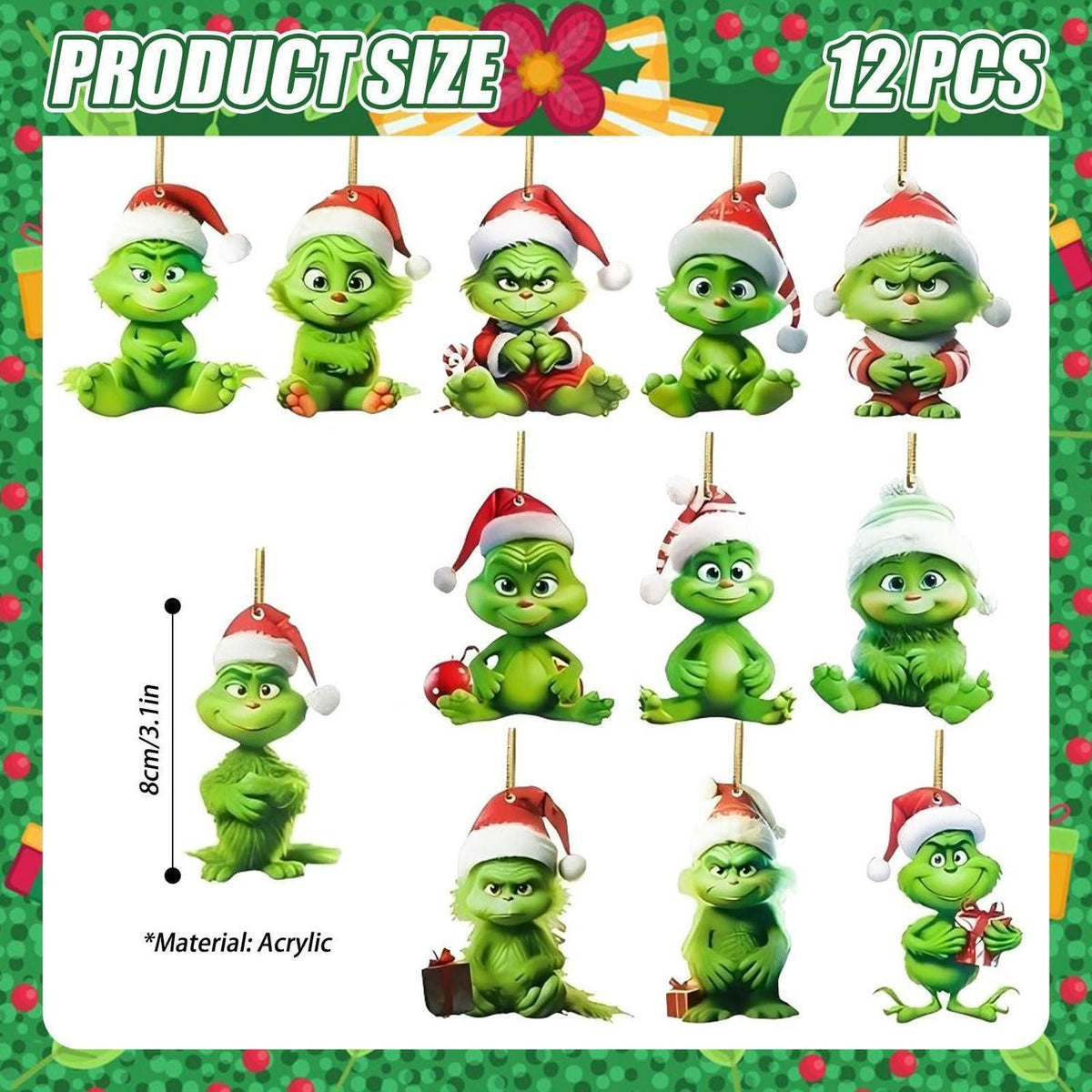 12x Grinch Weihnachtsbaum Anhänger Acryl 2026
