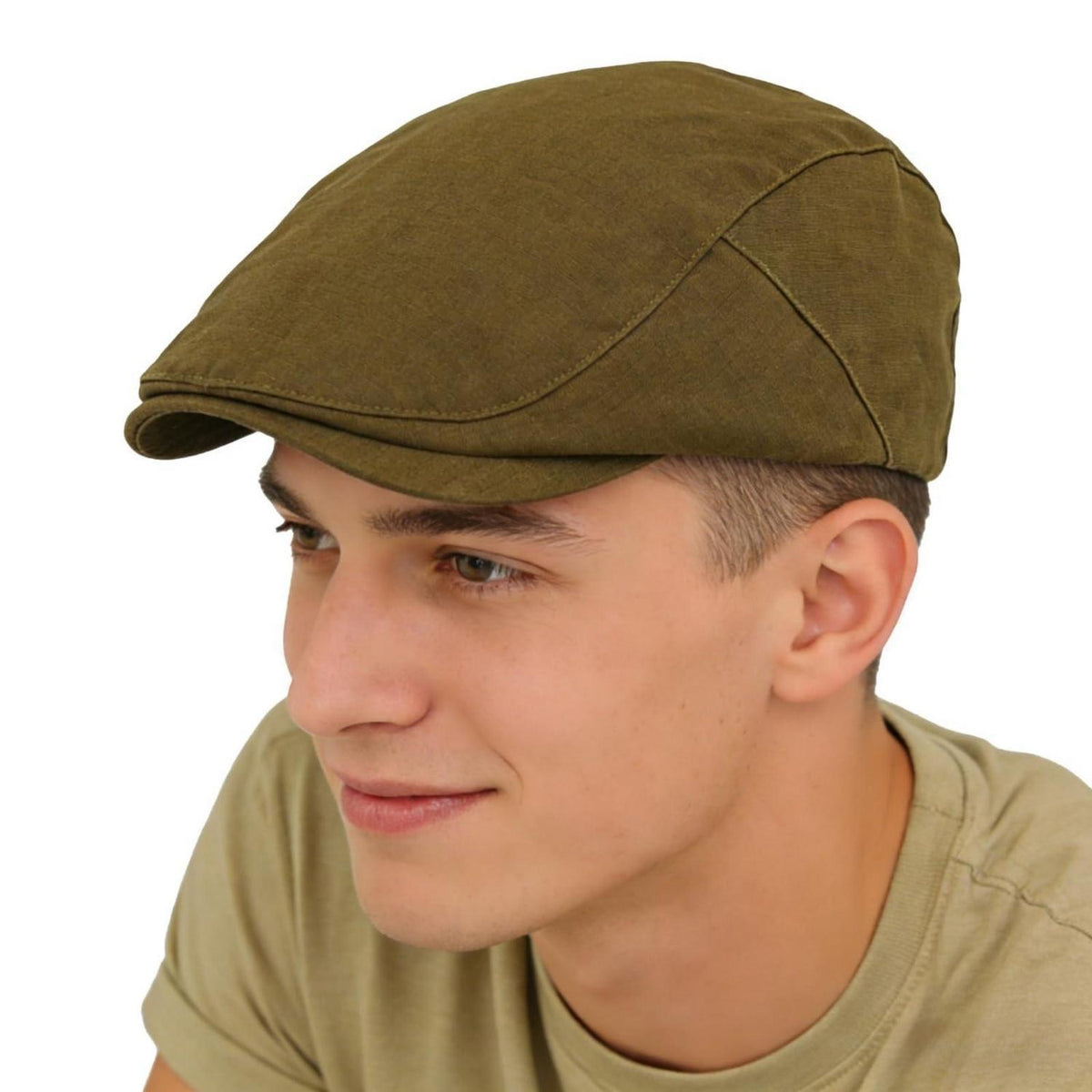 Baumwoll Schiebermütze Herren - Flatcap Newsboy Cap Armeegrün