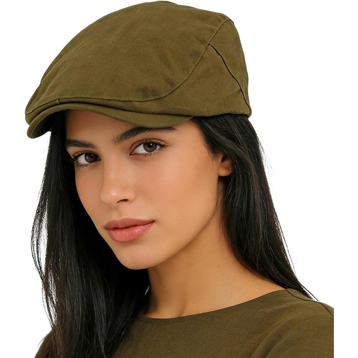 Baumwoll Schiebermütze Herren - Flatcap Newsboy Cap Armeegrün