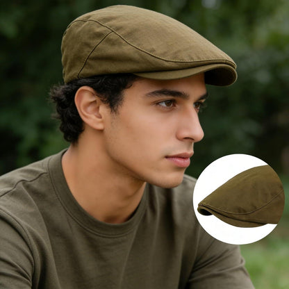 Baumwoll Schiebermütze Herren - Flatcap Newsboy Cap Armeegrün