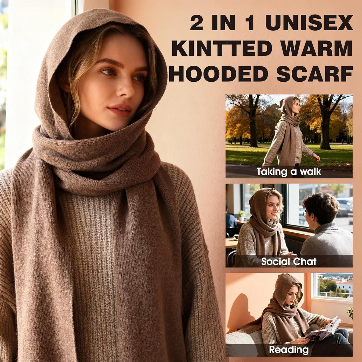 Winter Mützenschal Set 2in1 – Grau, Warm & Winddicht