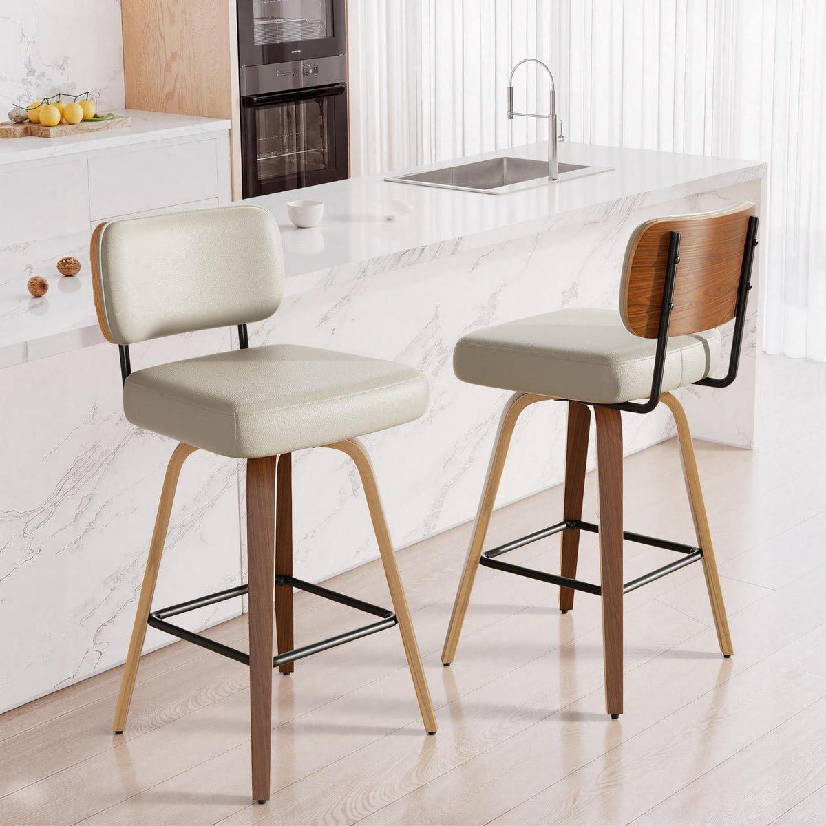 Drehbarer Barhocker 2er Set – Mid-Century Design, 65cm Sitzhöhe