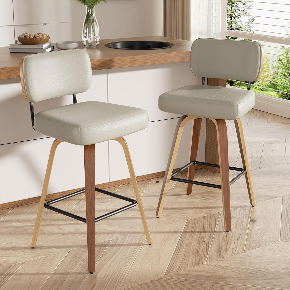 Drehbarer Barhocker 2er Set – Mid-Century Design, 65cm Sitzhöhe