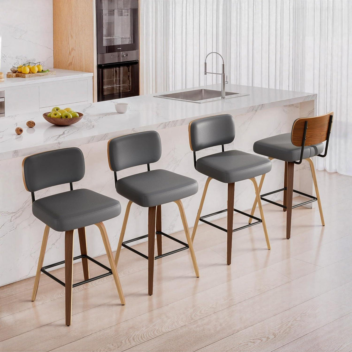 Drehbarer Barhocker 4er Set – Dunkelgrau, Mid-Century Design