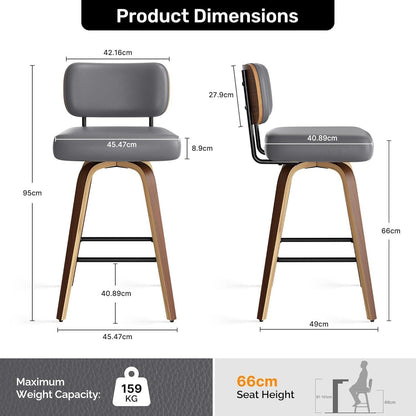 Drehbarer Barhocker 4er Set – Dunkelgrau, Mid-Century Design