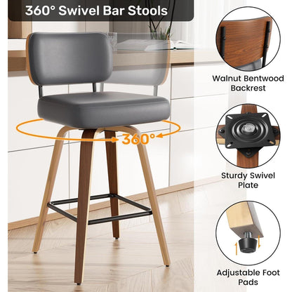 Drehbarer Barhocker 4er Set – Dunkelgrau, Mid-Century Design