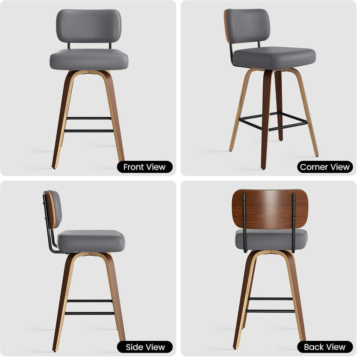 Drehbarer Barhocker 4er Set – Dunkelgrau, Mid-Century Design