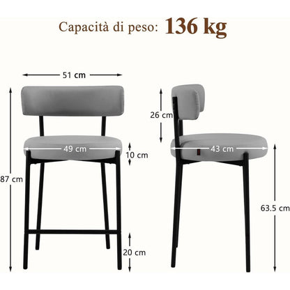 Barhocker Set 4er Grau – Gepolsterte Barstühle mit Rückenlehne