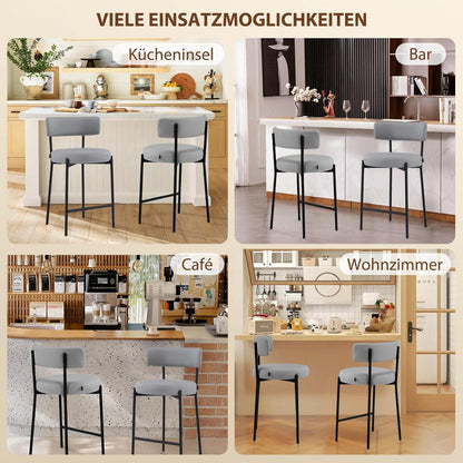 Barhocker Set 4er Grau – Gepolsterte Barstühle mit Rückenlehne