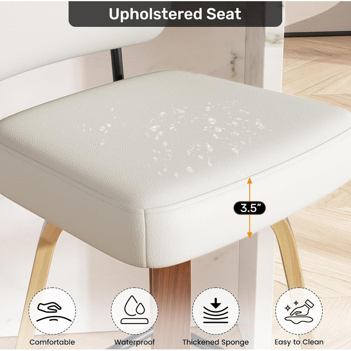 Drehbarer Barhocker 2er Set – Beige, 65cm Sitzhöhe, Mid-Century Design