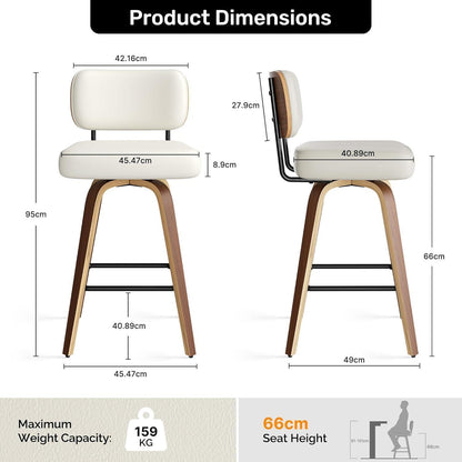 Drehbarer Barhocker 4er Set – Beige, 65cm Sitzhöhe, Mid-Century