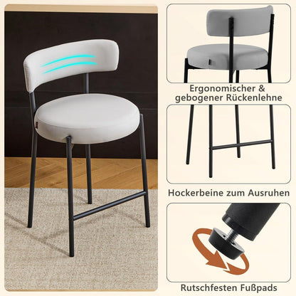 Barhocker Set 2 Grau – Gepolsterte Barstühle mit Rückenlehne