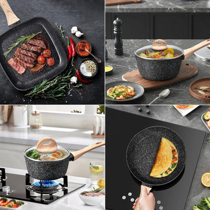 19-teiliges Induktions Topfset Schwarz Granit Antihaft