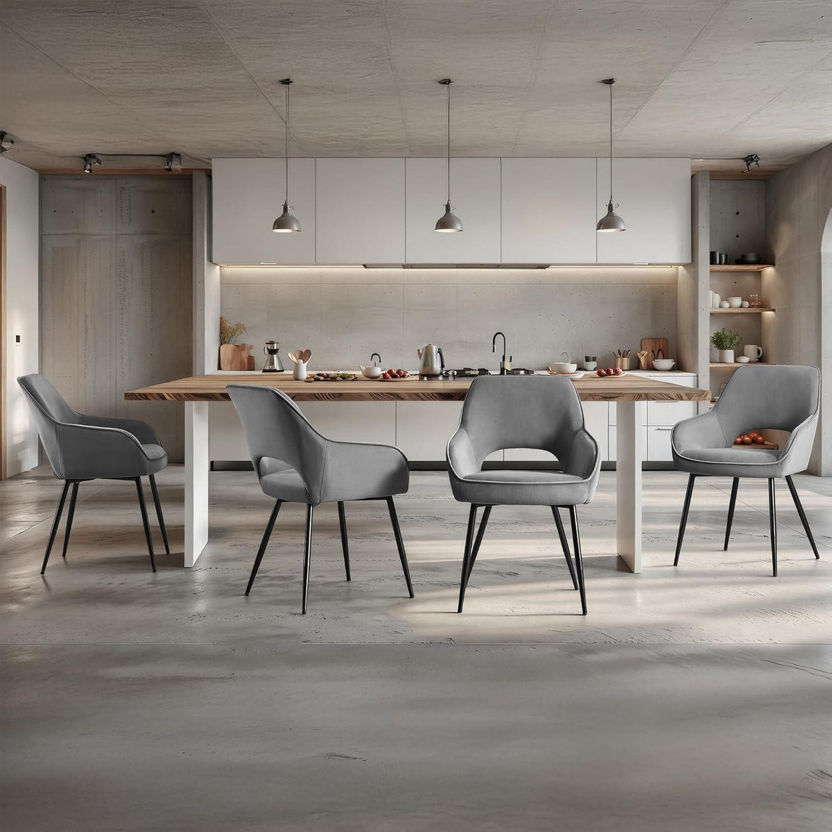 Moderner Esszimmerstuhl Set 4er – Samt, Grau