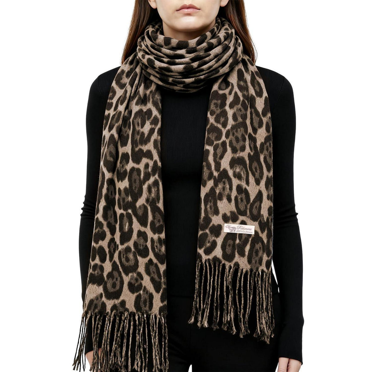 Schal Damen Leopardenmuster Khaki Kaschmir-Optik