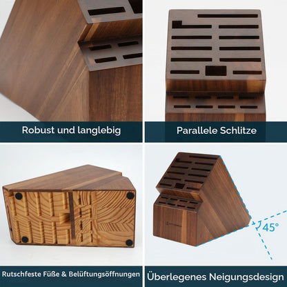 Messerblock aus Akazienholz – 20 Schlitze, leer