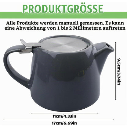 Keramik Teekanne 600ml mit Edelstahlfilter – Dunkelgrau