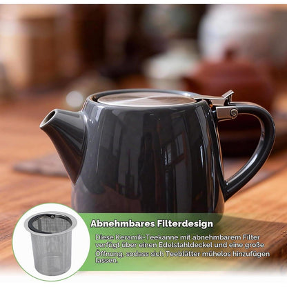 Keramik Teekanne 600ml mit Edelstahlfilter – Dunkelgrau