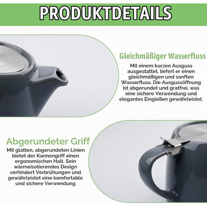 Keramik Teekanne 600ml mit Edelstahlfilter – Dunkelgrau