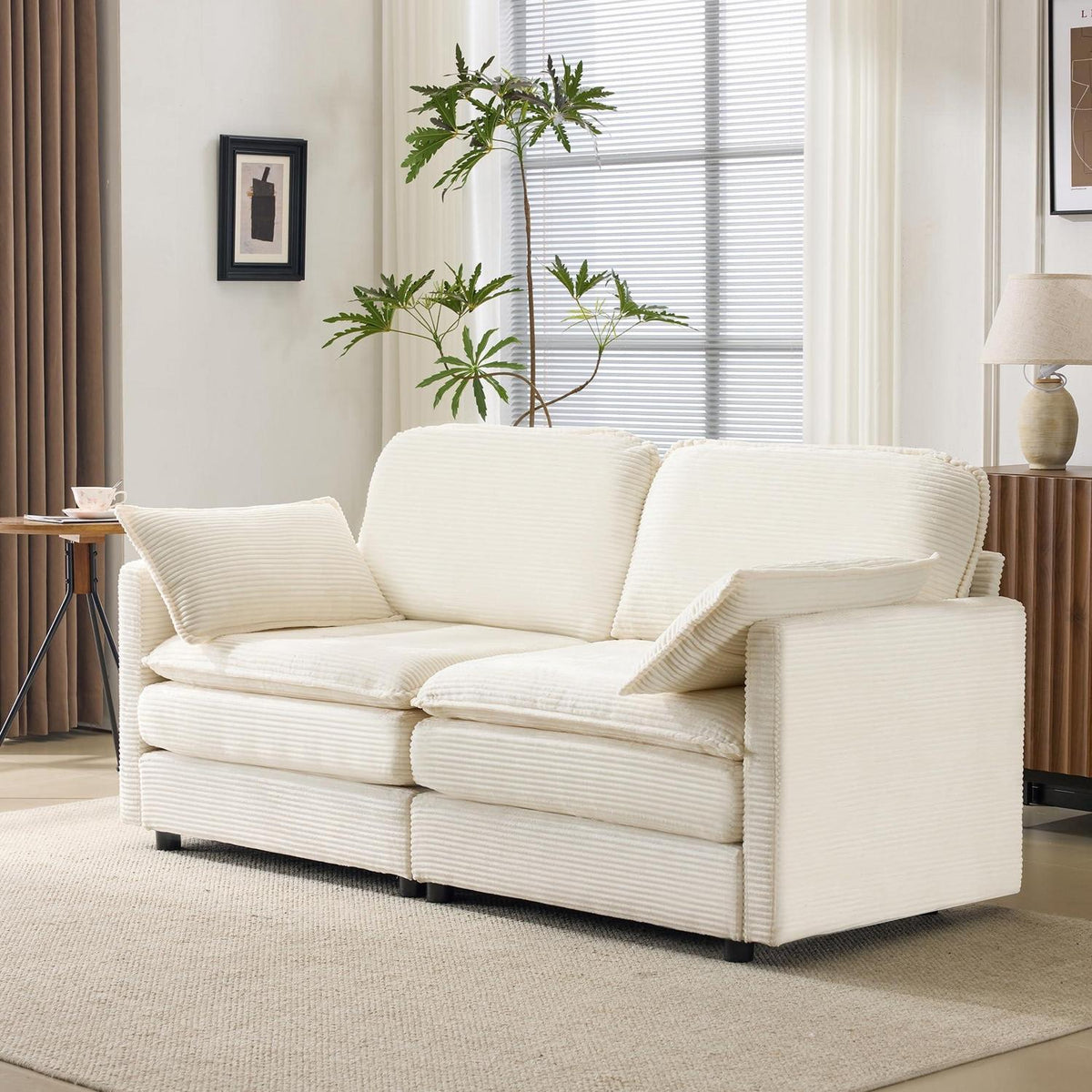 2-Sitzer Cord Sofa | Modernes Mini Sofa 176cm Beige