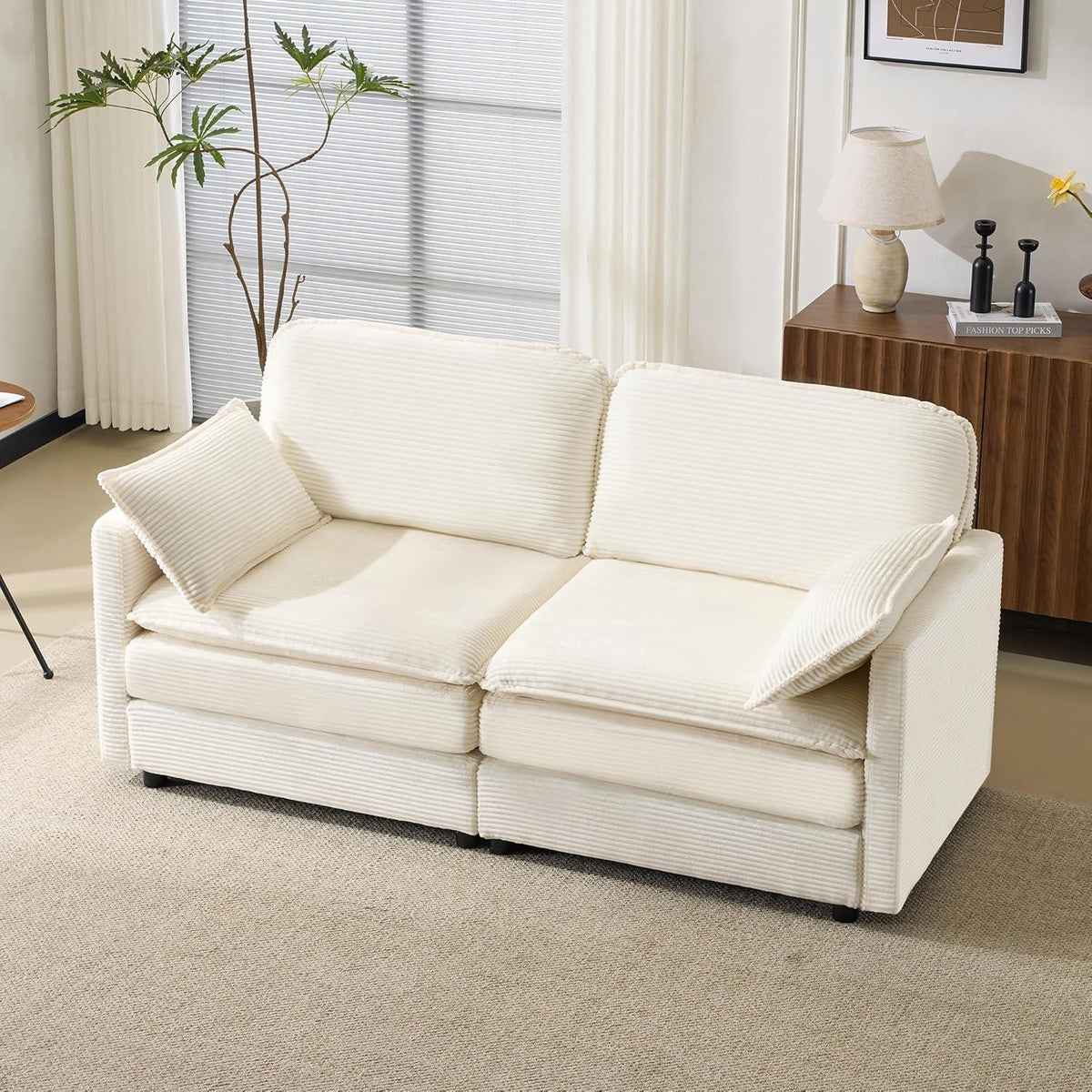 2-Sitzer Cord Sofa | Modernes Mini Sofa 176cm Beige