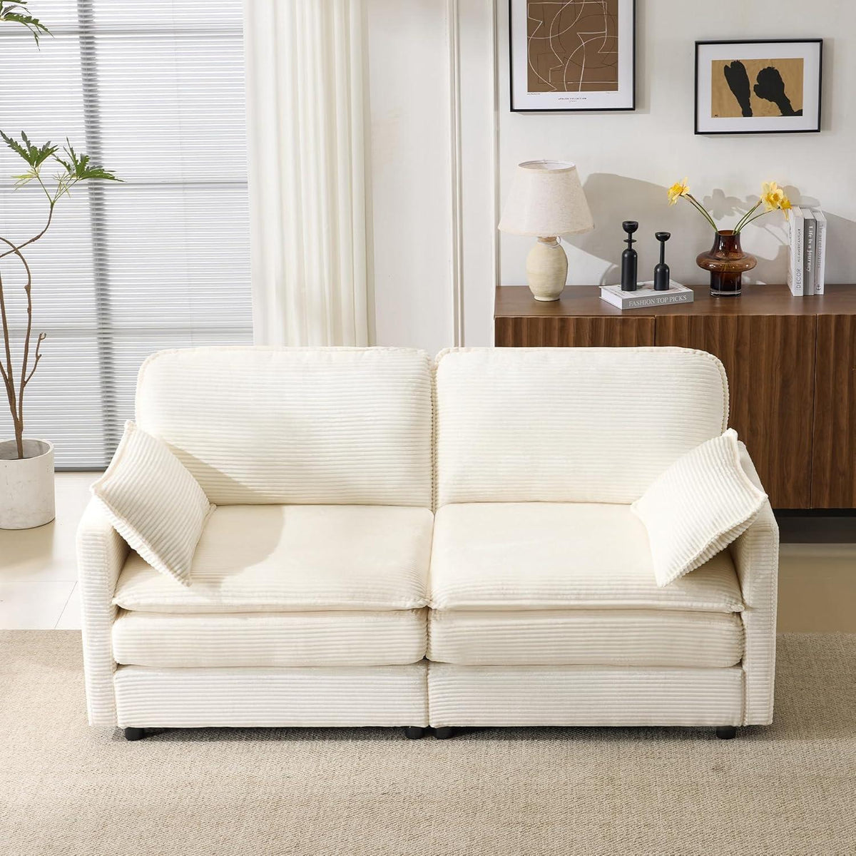 2-Sitzer Cord Sofa | Modernes Mini Sofa 176cm Beige