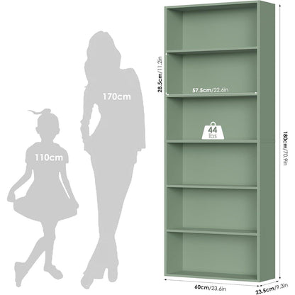 Holzregal mit 6 Fächern – Grün, 180 cm Bücherregal
