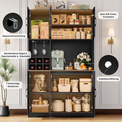 Küchenschrank 106x180 cm Schwarz | Buffetschrank mit 6 Türen