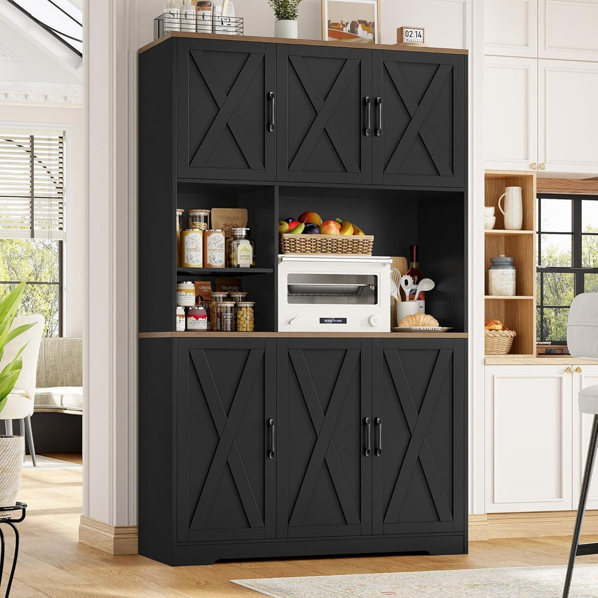 Küchenschrank 106x180 cm Schwarz | Buffetschrank mit 6 Türen