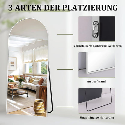 Ganzkörperspiegel Bogenförmig 165x60cm – Stand- & Wandspiegel Weiß