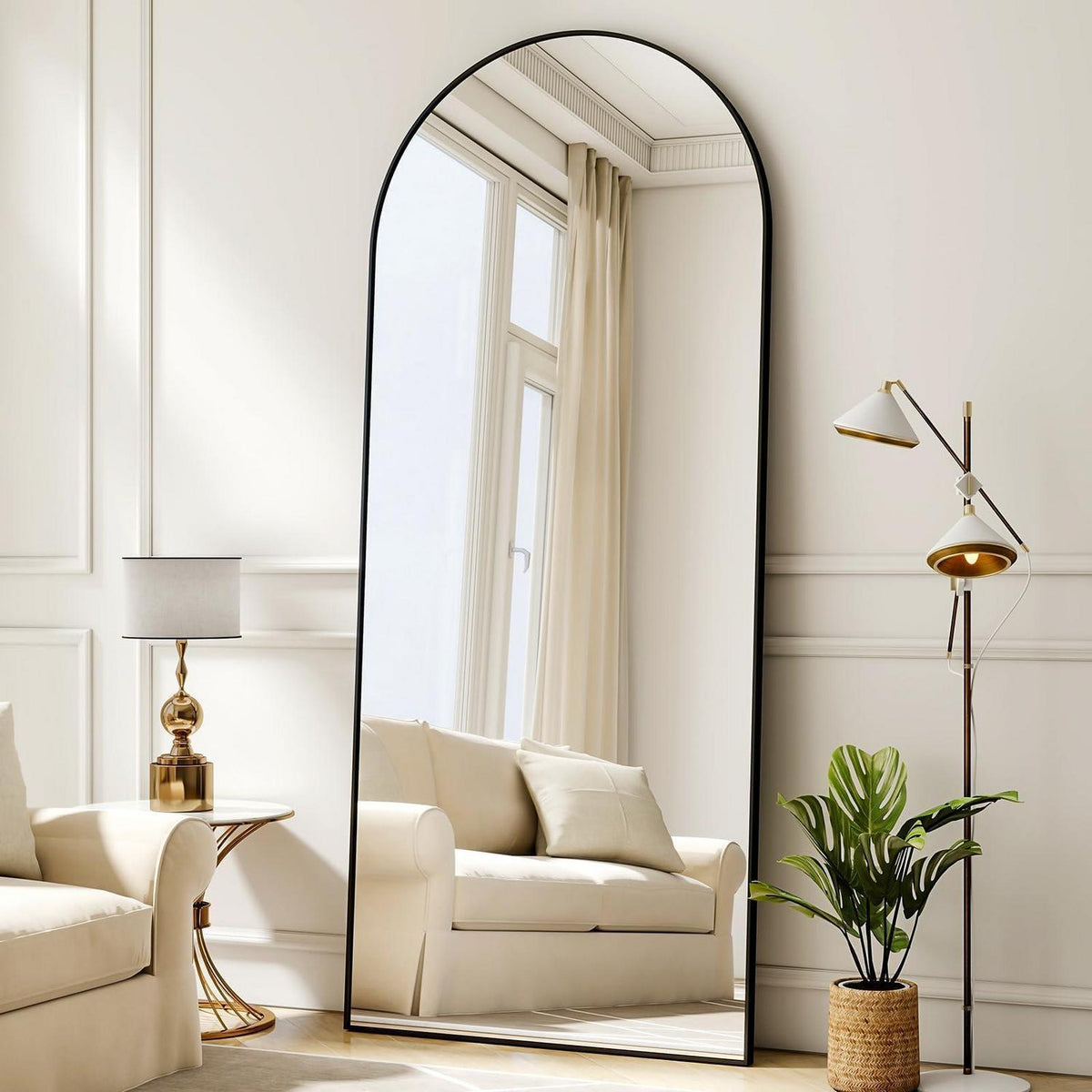 Ganzkörperspiegel Bogenförmig 165x60cm – Stand- & Wandspiegel Schwarz