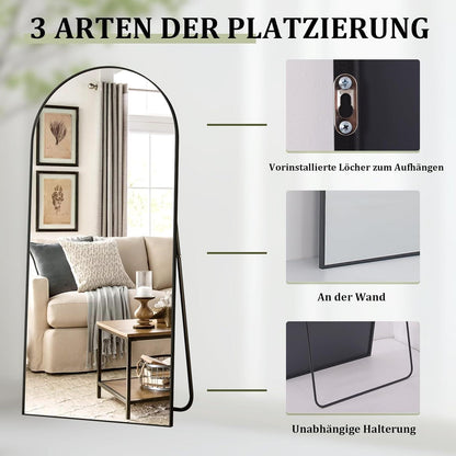 Ganzkörperspiegel Bogenförmig 165x60cm – Stand- & Wandspiegel Schwarz