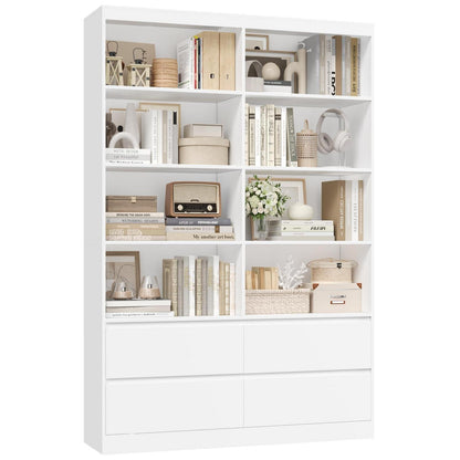 Bücherregal mit 4 Schubladen & 8 Fächern – Weißes Wohnzimmerschrank