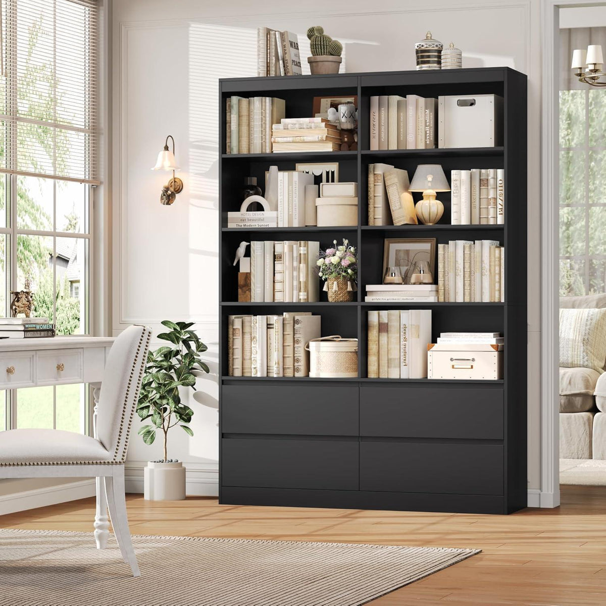 Bücherregal mit 4 Schubladen & 8 Fächern – 120x30x180cm